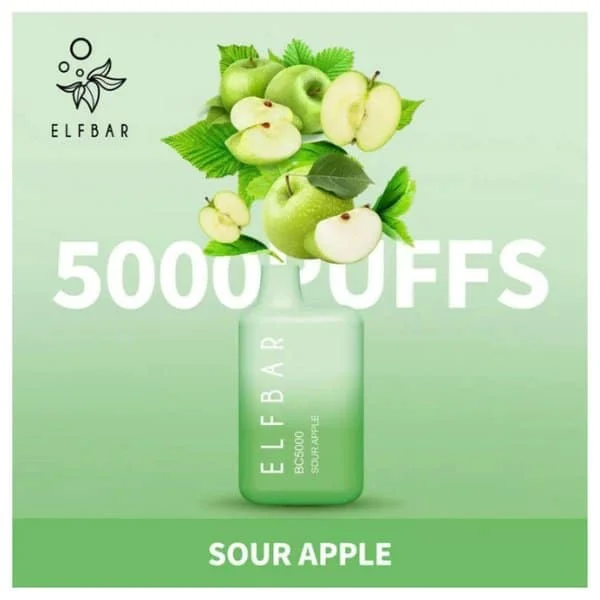 Elf Bar BC5000 Puffs Disposable Vape 5% _ Sour Apple | elf uae